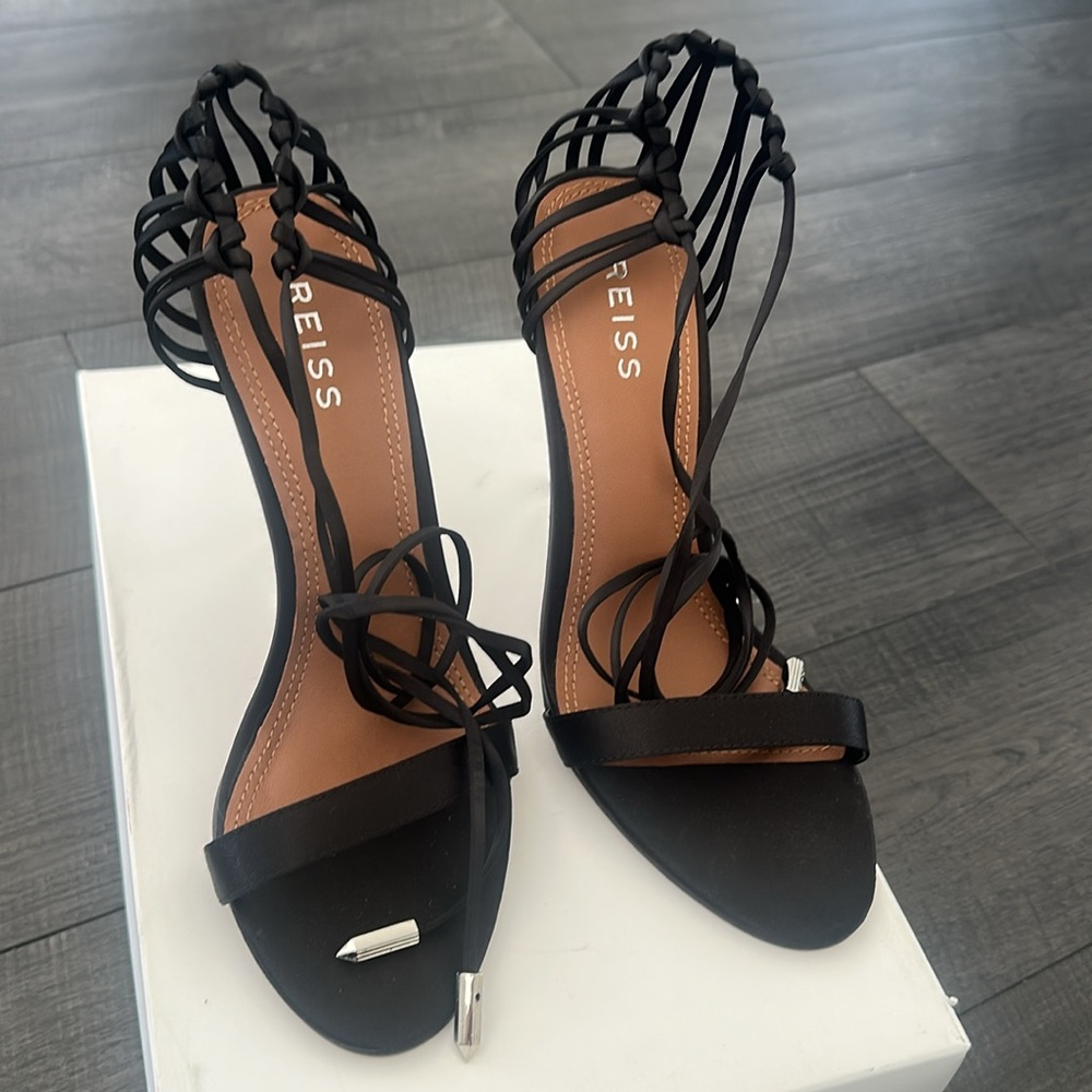 Reiss Black Satin Zhane Heels - Picture 2 of 16